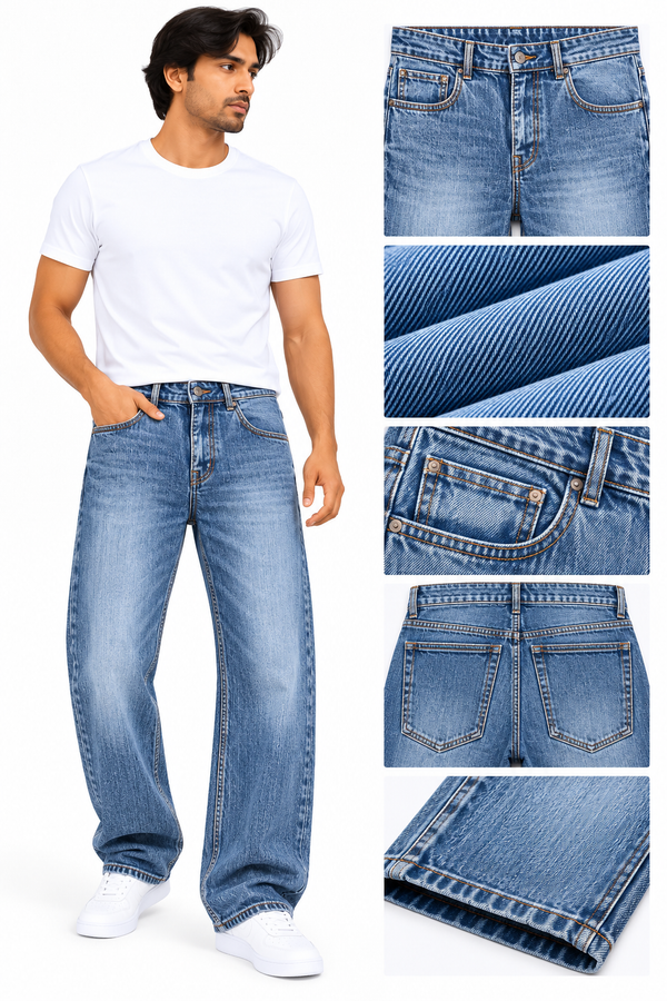 Men's Light Blue Stone-Wash Denim Jeans – Classic Casual Style