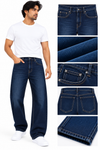 Men's Dark Blue Denim Jeans – Contrast Stitch Regular Fit