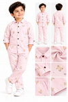 **Boys Soft Pink Teddy Bear Print Shirt & Pajama Set**