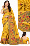 Elegant Mustard Yellow & Teal Green Floral Saree – Multicolor Designer Border