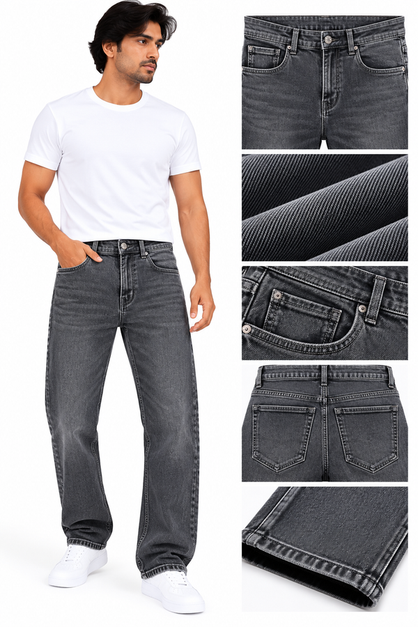 Men’s Charcoal Grey Washed Denim Jeans – Classic Everyday Style