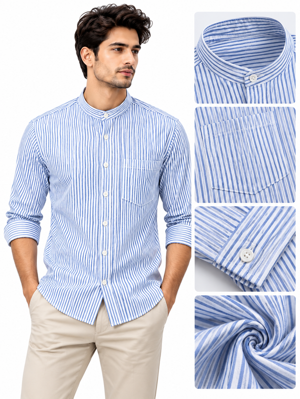 Men’s Premium Blue & White Striped Full Sleeve Shirt
