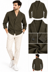 Men’s Premium Olive Green Shawl Collar Full Sleeve Shirt | Wixon.one