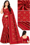 Elegant Red Saree with Traditional Bandhani-Inspired Print & Designer Border