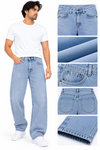 Men's Light Blue Washed Denim Jeans – Classic Regular Fit