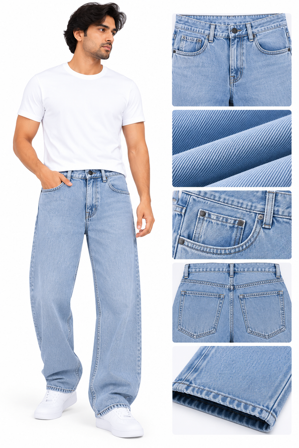 Men's Light Blue Washed Denim Jeans – Classic Regular Fit