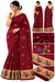 **Maroon Red Saree with Colourful Peacock Embroidery & Golden Designer Border**