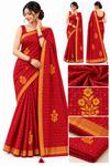 Traditional Red & Rust Orange Saree with Golden Motifs and Designer Border