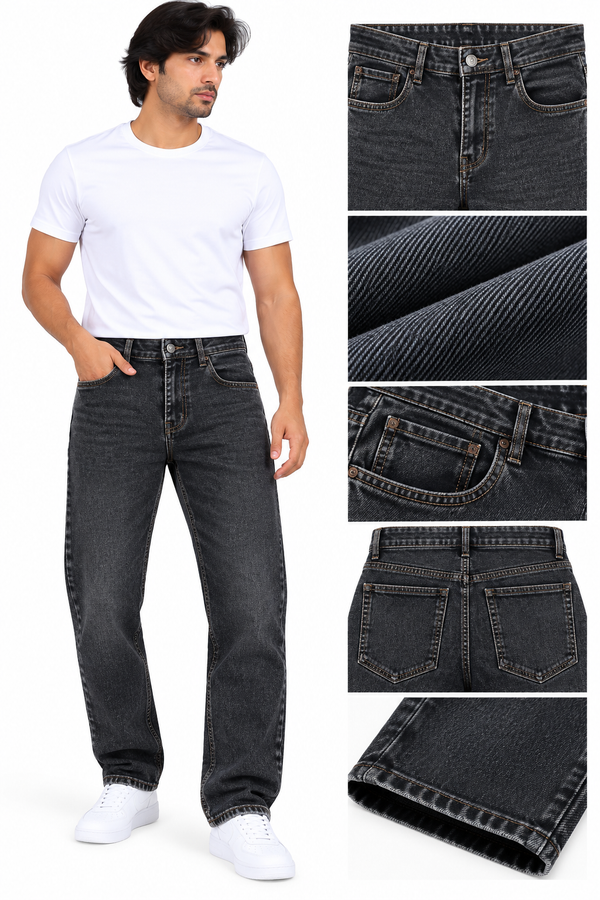 Men's Dark Grey Washed Denim Jeans – Classic Everyday Style