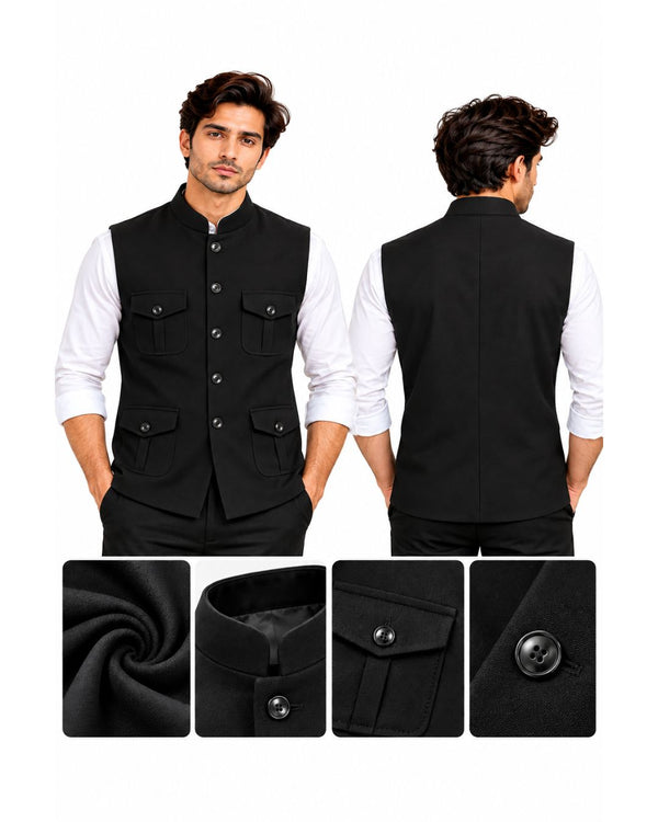 Classic Black Designer Half Coat for Men