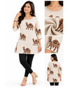 Women’s Ethnic Printed A-Line Kurti – Elegant Camel Print 3/4 Sleeve Top