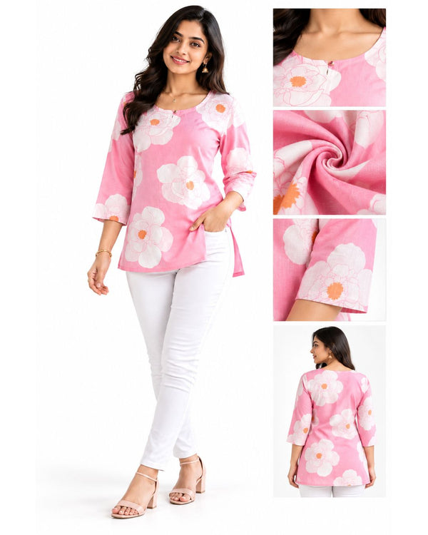 Elegant Pink Floral Printed Women’s Top