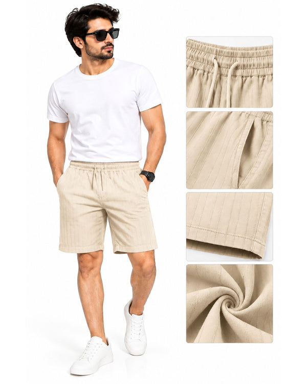 Men’s White Textured Drawstring Shorts – Premium Casual Wear