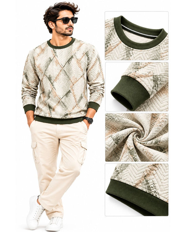 Men’s Premium Printed Quilted Sweatshirt | Soft Winter Comfort & Modern Style
