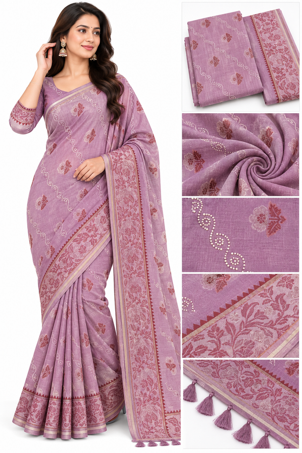 Elegant Lavender Printed Saree with Designer Border