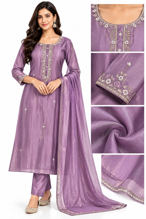 Women’s Lavender Purple Embroidered Salwar Suit Set with Matching Dupatta – Wixon Premium Ethnic Wear