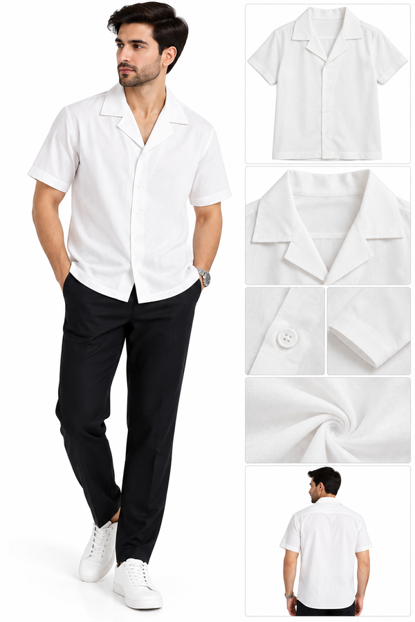 Men’s Premium White Cuban Collar Half Sleeve Shirt | Wixon.one