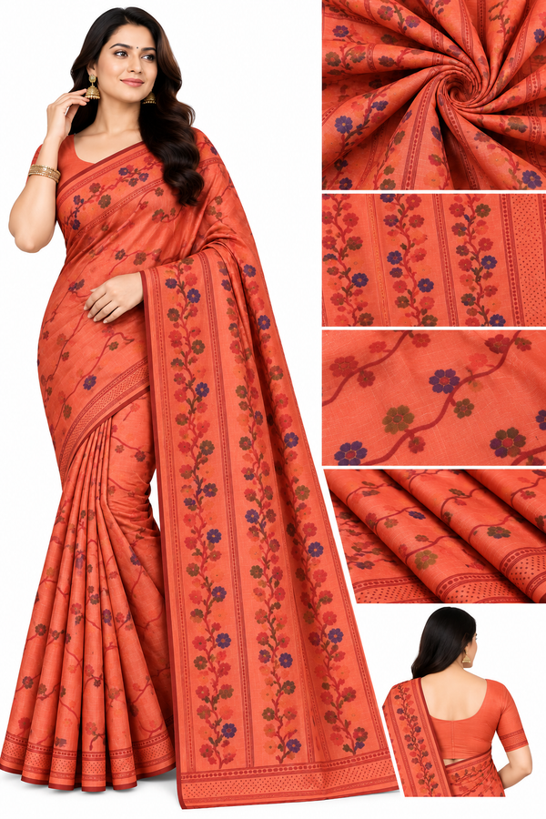 Women's Floral Printed Saree – Multicolor Variants