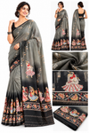 Grey & Black Ombre Saree with Traditional Folk Dance Print and Designer Border