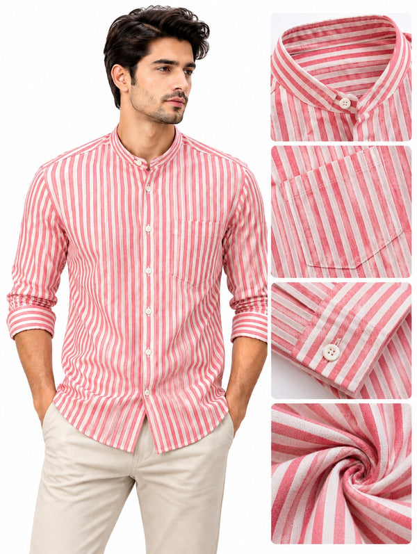 Men’s Premium Pink & White Striped Full Sleeve Shirt