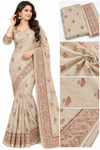 Elegant Cream Floral Saree with Designer Printed Border