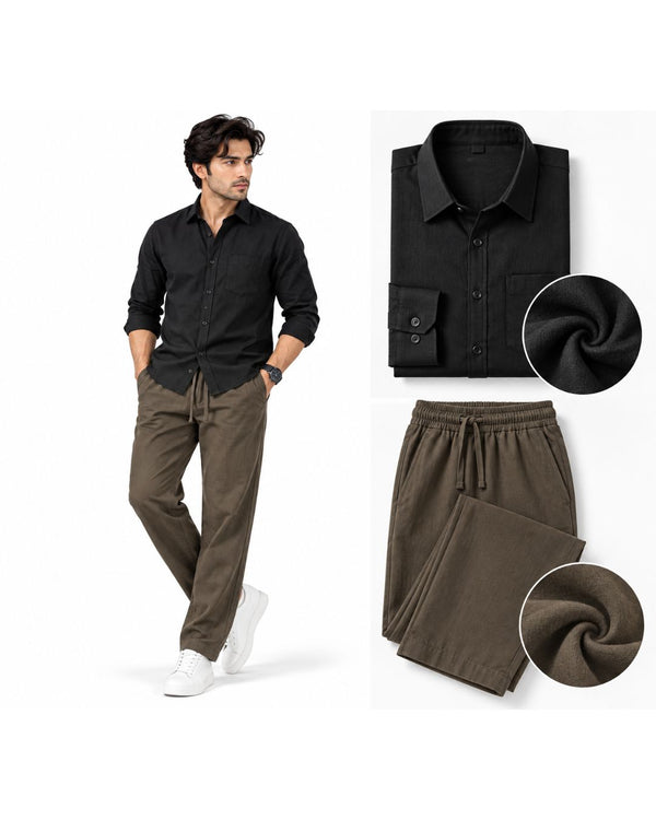 Classic Black Shirt with Relaxed Fit Trousers – Smart Everyday Co-Ord Set