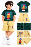 Boys’ Dark Green Graphic T-Shirt & Yellow Shorts Co-ord Set | Wixon.one