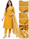 Women’s Mustard Yellow Embroidered Kurta Pant Set with Dupatta