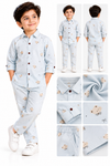 **Boys Light Blue Teddy Bear Print Shirt & Pajama Set**