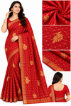 Traditional Red & Rust Orange Saree with Golden Motifs and Designer Border