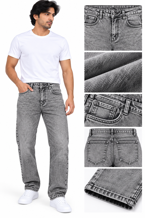 Men’s Grey Acid Wash Denim Jeans – Modern Everyday Style