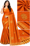 Traditional Red & Rust Orange Saree with Golden Motifs and Designer Border