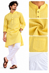 Men’s Premium Yellow Striped Kurta with White Pajama Set