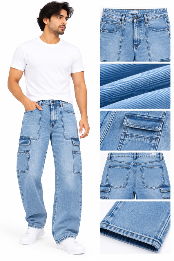 Men's Light Blue Cargo Jeans – Relaxed Fit Denim