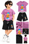 Boys’ Purple Graphic T-Shirt & Black Shorts Co-ord Set | Wixon.one