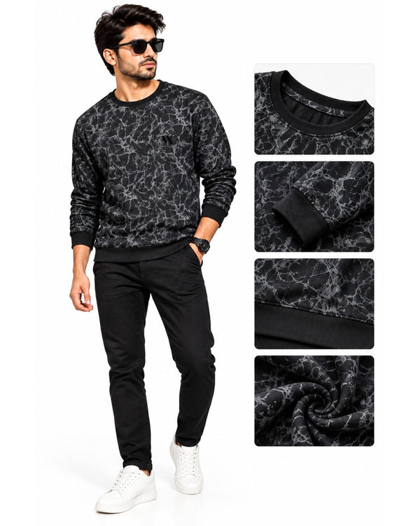 Men’s Black Marble Print Full Sleeve tshirt – Premium Casual Wear
