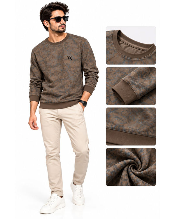 Men’s Brown Marble Print Full Sleeve Sweatshirt – Premium Casual Wear