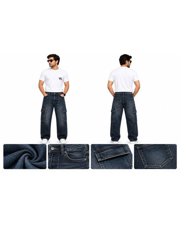 Men’s Dark Blue Cargo Jeans – Relaxed Baggy Fit & Utility Style