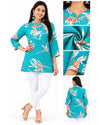 Floral Printed Women’s Casual Kurti – Pink & Turquoise