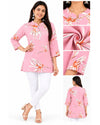 Floral Printed Women’s Casual Kurti – Pink & Turquoise