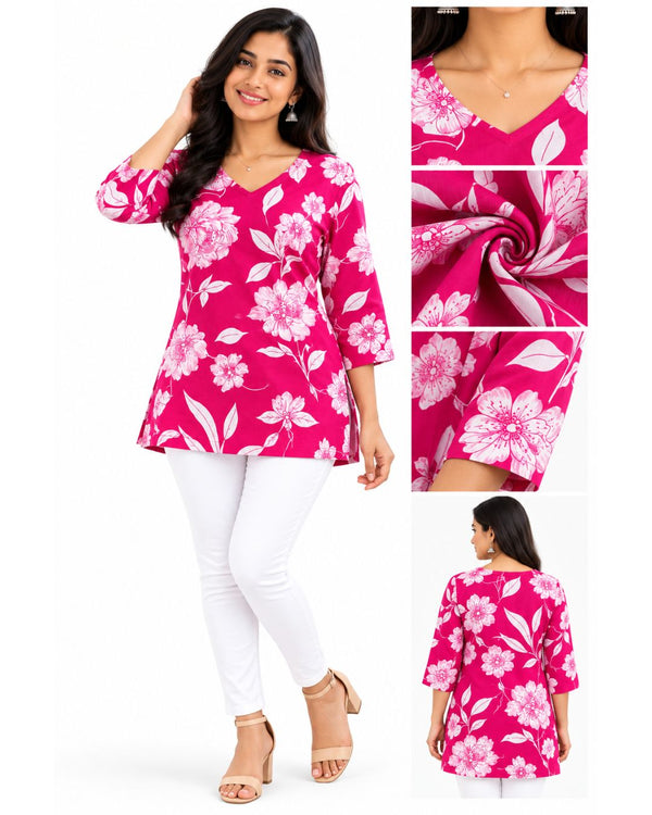 Pink Floral Printed Women’s Kurti
