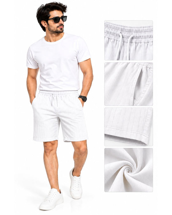 Men’s White Textured Drawstring Shorts – Premium Casual Wear